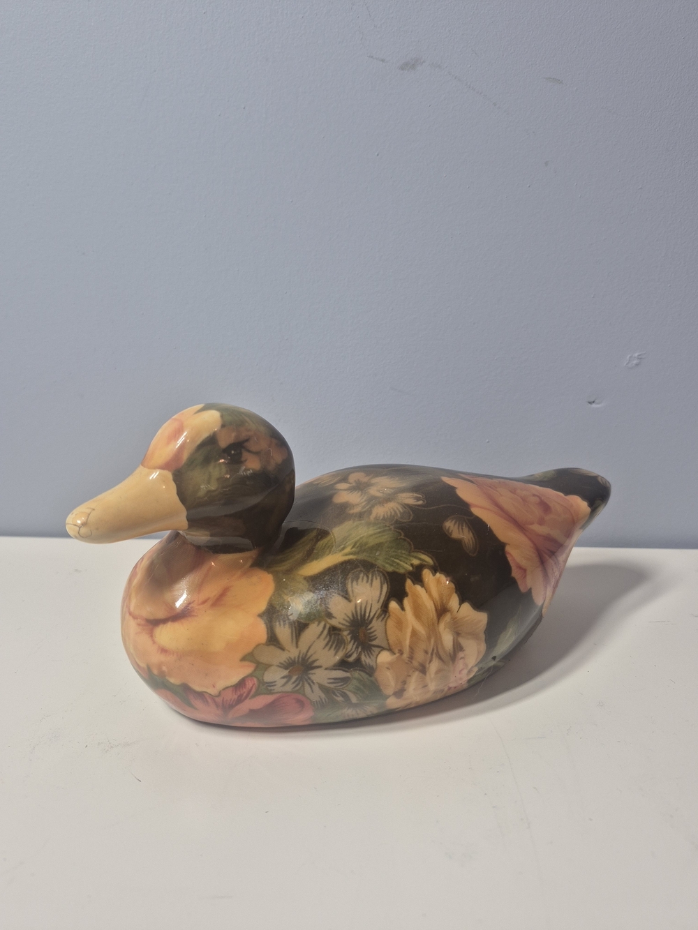 Vintage Decoupage Floral Ceramic Duck Figurine!